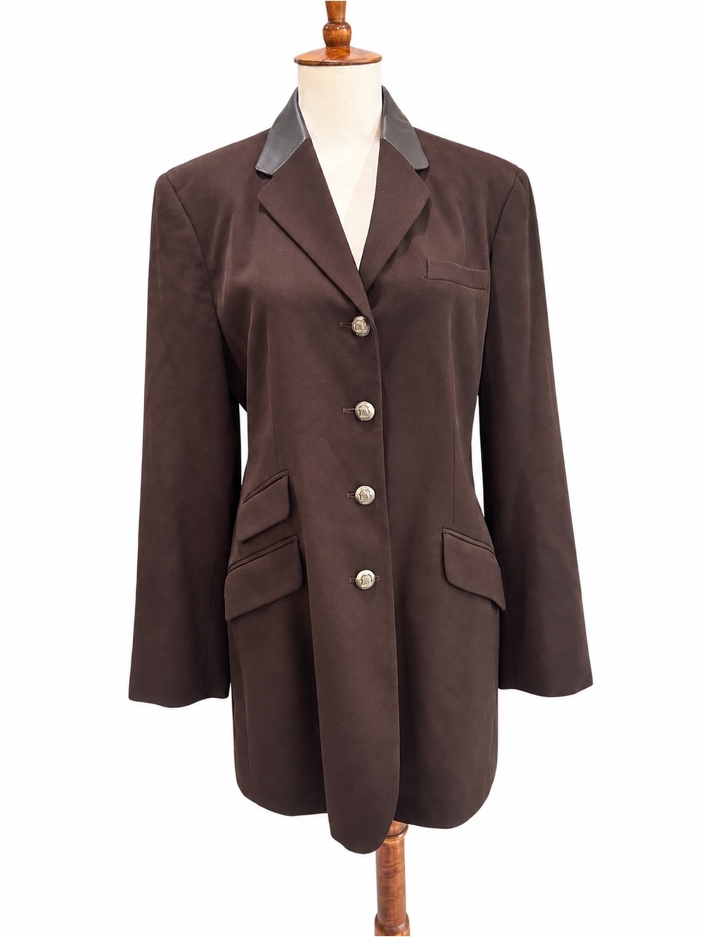 Lauren Ralph Lauren Women's Chocolate Brown Tailored Blazer Leather Collar New 8